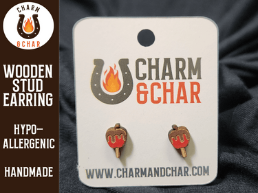 Candy Apple Wood Stud Earrings - Autumn Fashion Earring - Stud Earring - Charm and Char